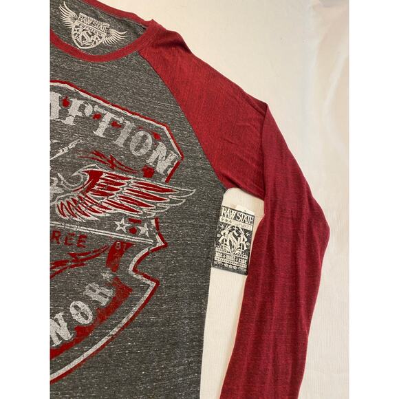 Raw State Redemption Long Sleeve Ragland T-shirt Gray Red Mens XXL NWT Velvet - Picture 4 of 14